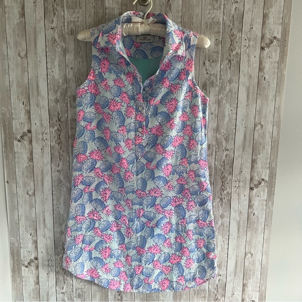 Vineyard Vines Preppy Pink and Blue Pineapple Linen Dress 2